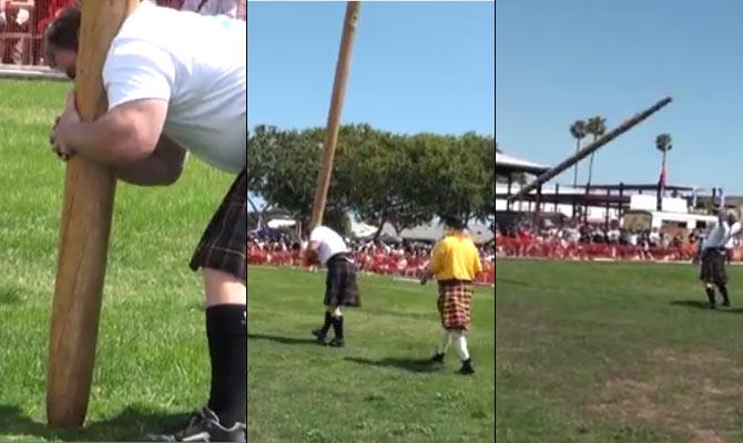 A tosser during the Caber toss. Pic/YouTube
