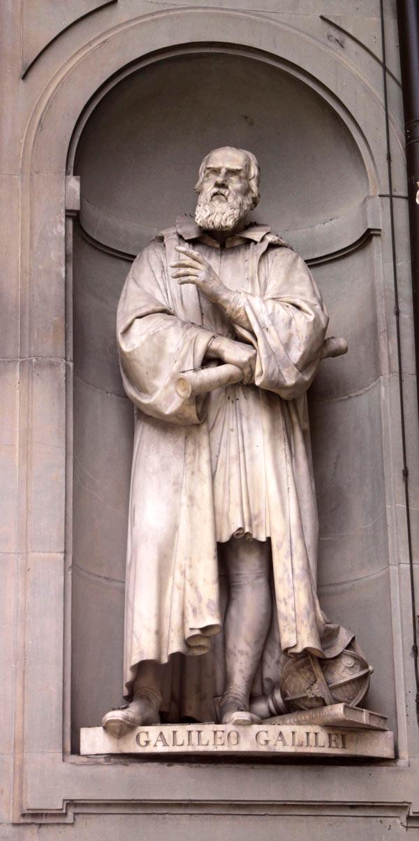 A statue of Galileo Galilei outside the Uffizi Gallery in Florence, Italy