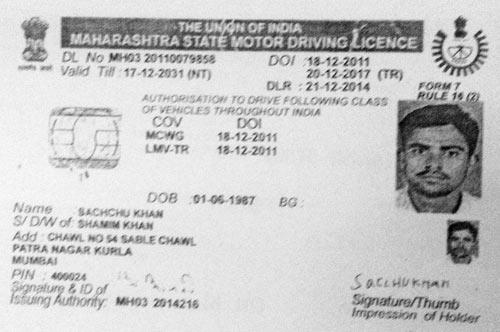 One of the smart card licences submitted to the Tardeo RTO, for a change of address, which would have ratified the document