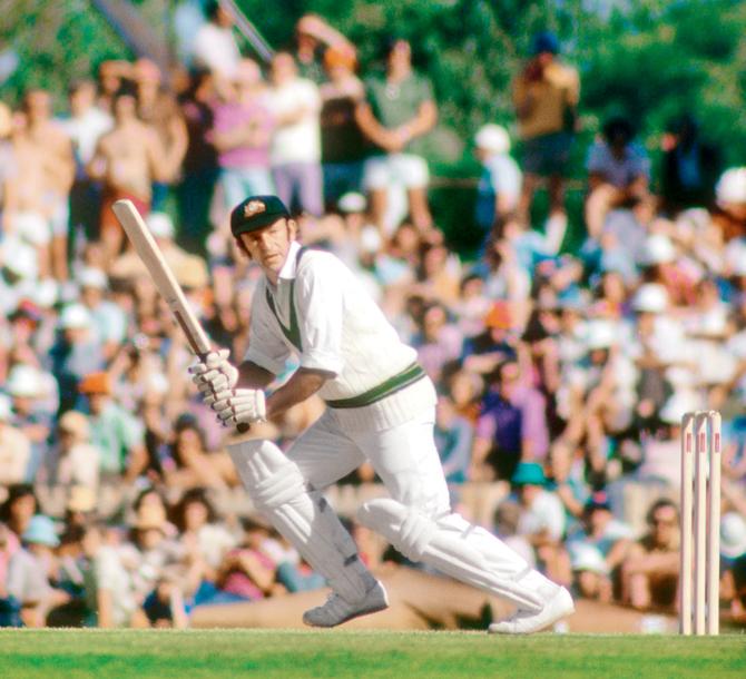 Australia’s Doug Walters during his 100 against England in the second Test of the 1974-75 Ashes at Perth in December 1975. PICS/Getty Images 