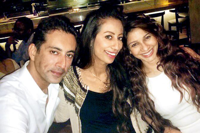 From left: Kanav Puri, his sister Ratika and Tanishaa Mukerji in London