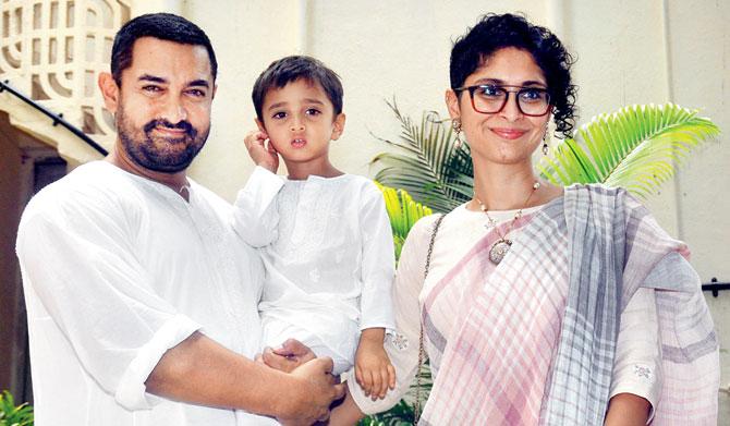 Aamir Khan with son Azad Rao Khan and Kiran Rao