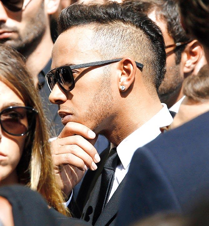 British Formula One driver Lewis Hamilton at the funeral of late French F1 driver Jules Bianchi in Nice on Tuesday. Pics/AFP