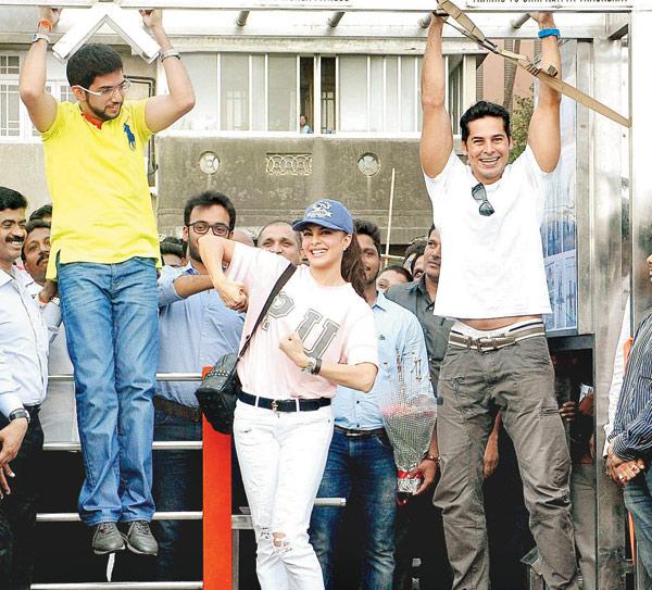Dino Morea (right) launched an open-air gymnasium at Marine Drive on July 16, but it was pulled down by the BMC the very next day and then reinstalled after the civic authorities realised that all permissions were in place. Jacqueline Fernandez (centre) and Yuva Sena chief Aaditya Thackeray had attended the opening