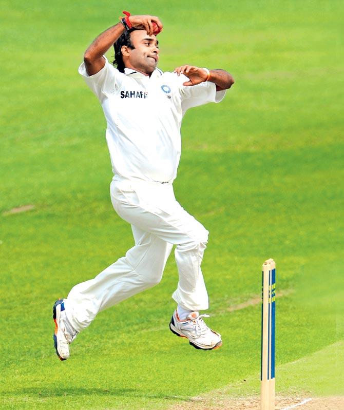 Amit Mishra bowls in a tour game against Somerset in Taunton during India