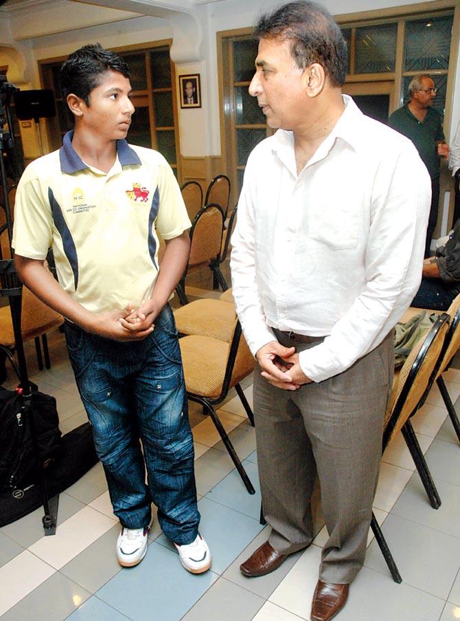 Sarfaraz Khan with batting legend Sunil Gavaskar at the Cricket Club of India in 2009