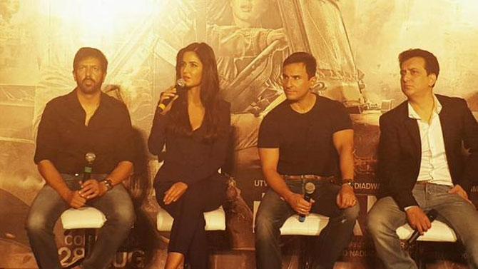 From left: Kabir Khan, Katrina Kaif, Saif Ali Khan and Sajid Nadiadwala at the trailer launch event of 
