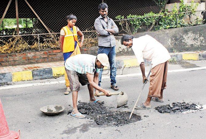 The PWD is already carrying out patchwork repairs on the highway, using stone crush powder and other materials. For larger potholes, however, the department is using paver blocks, which eventually results in dangerously uneven patches. 
