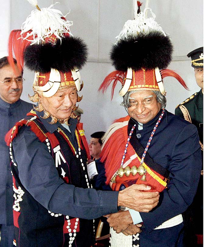 The President wearing a traditional costume in Nagaland