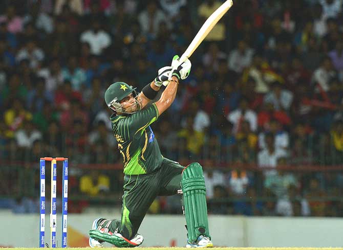 Pakistan cricketer Umar Akmal plays a shot during the first Twenty20 International cricket match between Sri Lanka and Pakistan at The R Premadasa International Cricket Stadium in Colombo. Pic/AFP