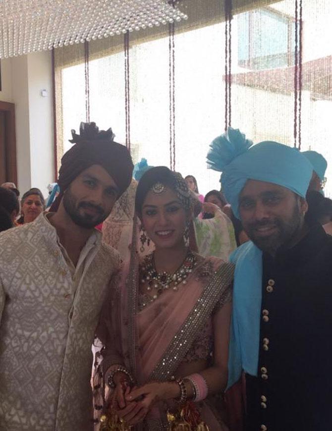 Newlyweds Shahid Kapoor and Mira Rajput with choreographer Bosco Martis. Picture courtesy: Bosco Martis