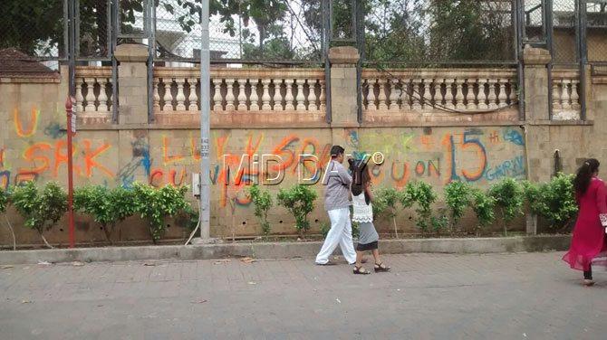 Graffiti on walls of SRK