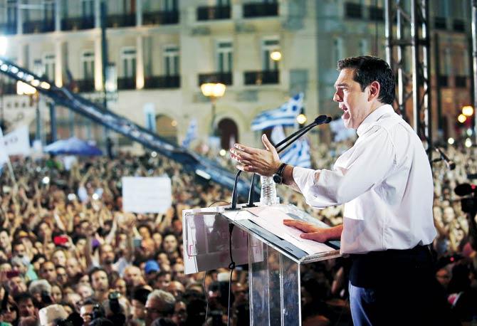 Greek Prime Minister Alexis Tsipras at a rally in Athens. Pic/AFP