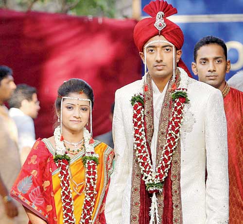 Ankit Chavan and wife Neha on their wedding day