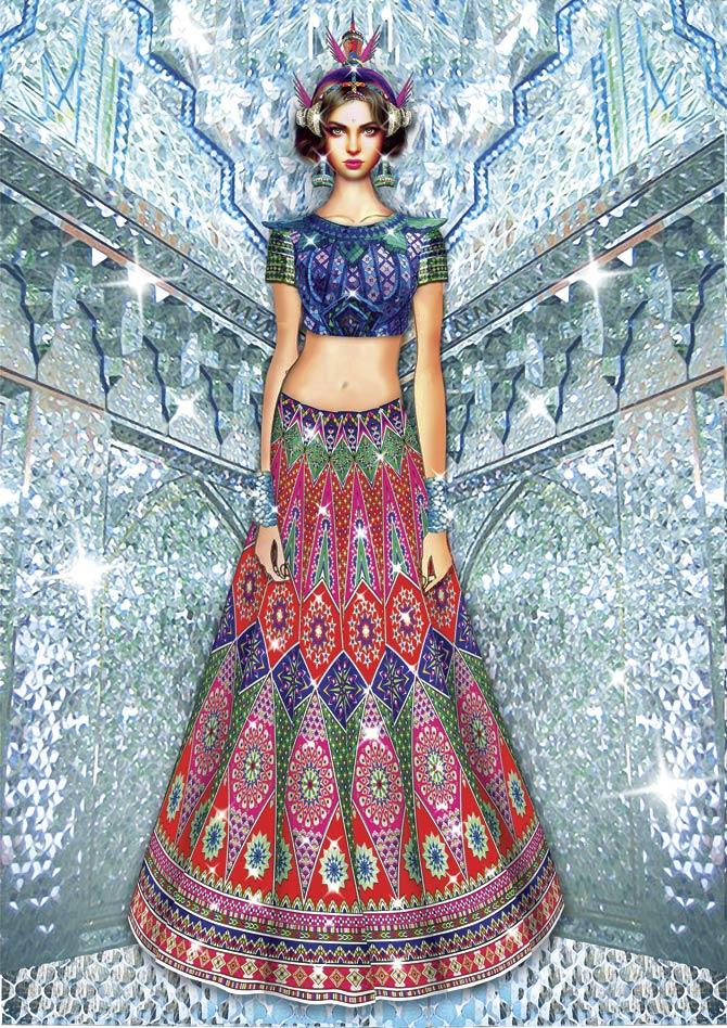 Manish Arora’s sketch based on Ayekari (mirror work) from his collection