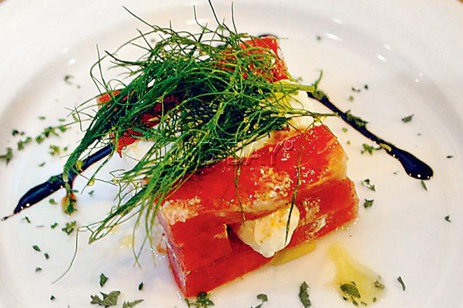 Feta Cheese and Watermelon Salad with Spicy Fennel Sauce.  Pics/Shadab Khan