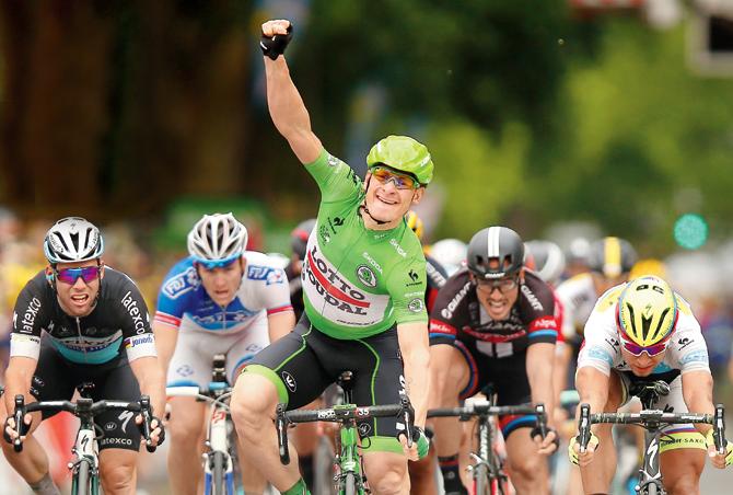 Germany’s Andre Greipel celebrates his victory during Stage Five of  Tour de France yesterday. Pic/Getty Images