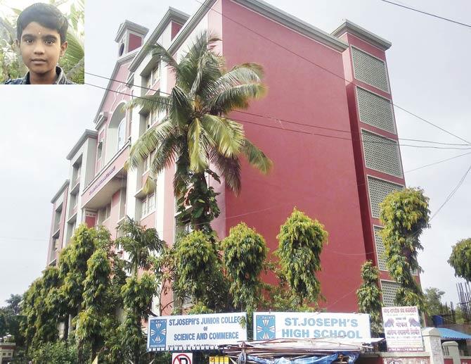 A file photo of Vignesh (inset). The school building from where he jumped