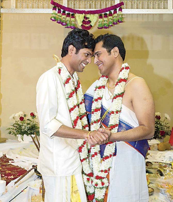 Sandeep and Karthik get married in a traditional Malayali wedding in sunny California