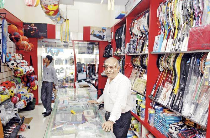 Manohar Wagle, fourth-generation owner of Wagle Sports, at his shop. Pic/Shadab Khan
