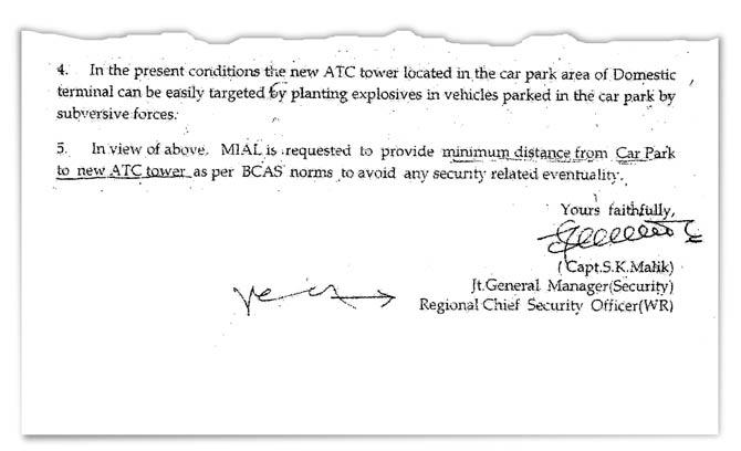 The letter from AAI’s Joint General Manager (Security) S K Malik to MIAL authorities in November 2014