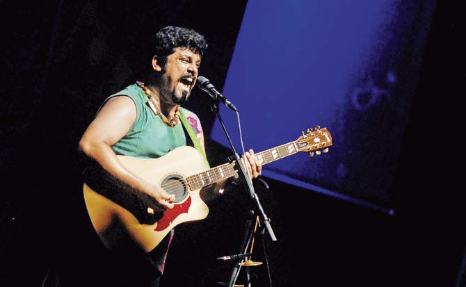 Raghu Dixit performing at NH7 Weekender, Pune, 2013  and A gig in progress at blueFROG