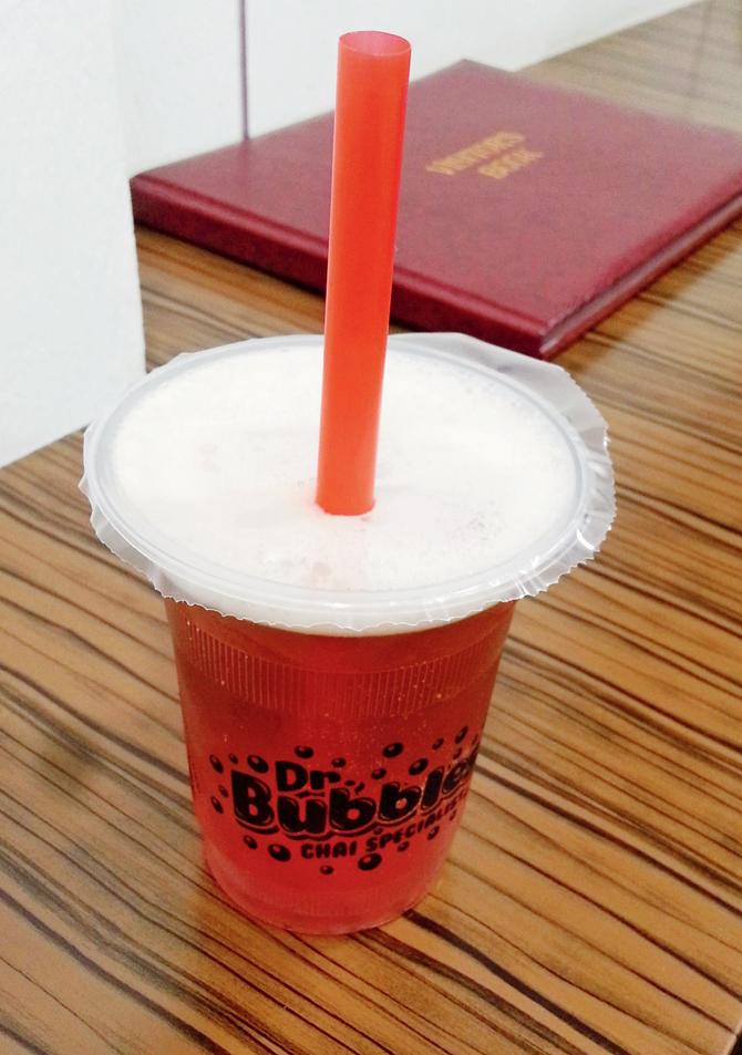 Our glass of Raspberry bubble tea