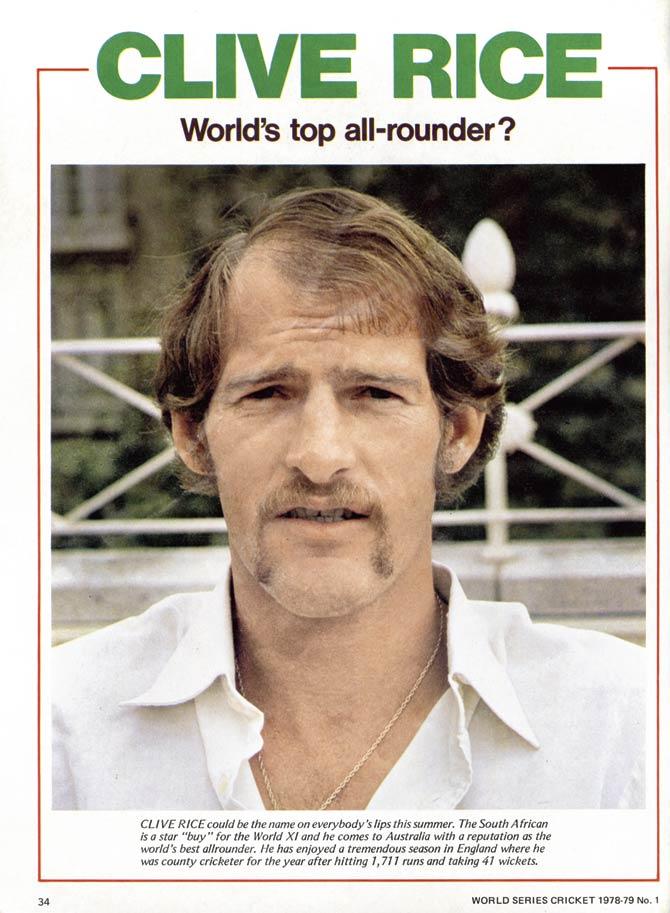 A page from a World Series Cricket brochure published in Australia during the 1978-79 season. This piece on Clive Rice was written by former Australia captain and late television commentator, Richie Benaud