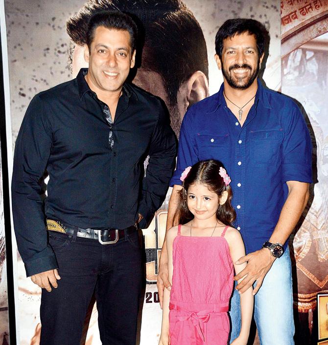 Salman Khan with director Kabir Khan and Harshaali Malhotra at the media interaction of their just-released movie