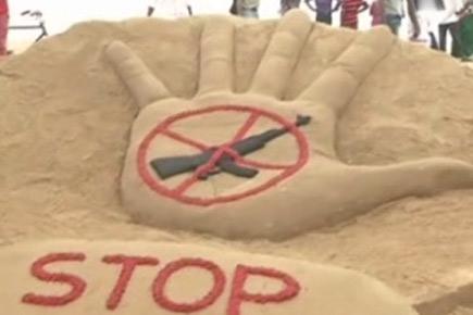 Sand artist creates sand sculpture to condemn Gurdaspur militant attack