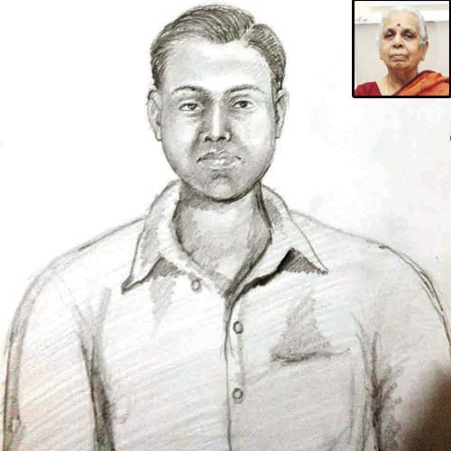A sketch of the accused, believed to be 35-40 years old, made by sketch artist Nitin Yadav for the Mumbai police. (Insert) Sarojini Rao
