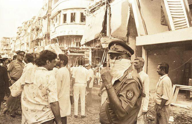 The blast site at Zaveri Bazar on March 12, 1993. Pic/mid-day archives