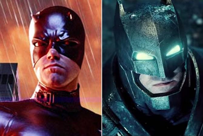 Ben Affleck as Daredevil (left) and Batman. Pic/Santa Banta and YouTube