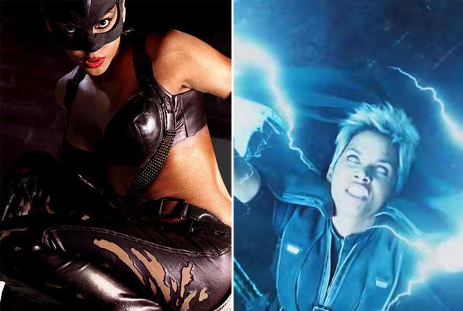 Halle Berry as Catwoman (left) and Storm. Pic/Santa Banta and YouTube