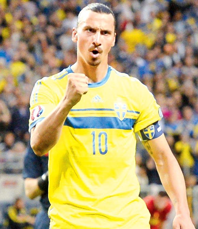 Zlatan Ibrahimovic celebrates after scoring against Montenegro