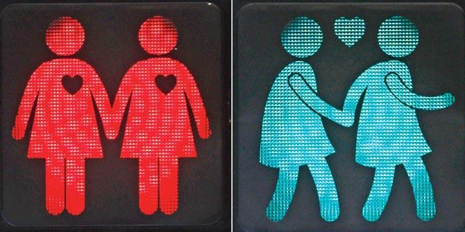 Salzburg Salute: Gay themed traffic lights. Pic/AFP