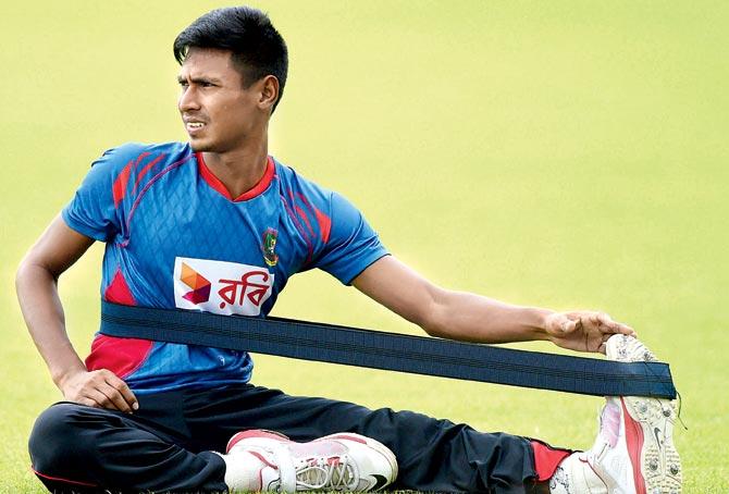 Mustafizur Rahman during a training session in Mirpur yesterday. Pic/AFP