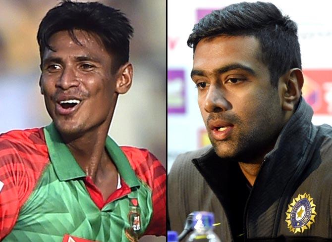 Mustafizur Rahman and Ravichandran Ashwin. Pics/AFP