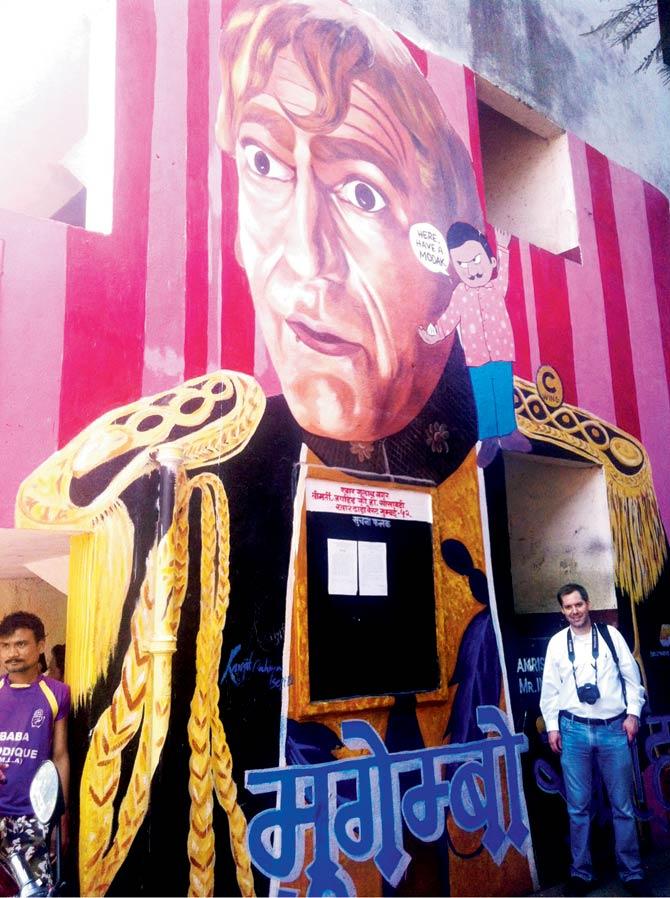 A hand-painted humongous poster of Mogambo at Chapel Road, Bandra. Pic/BAP
