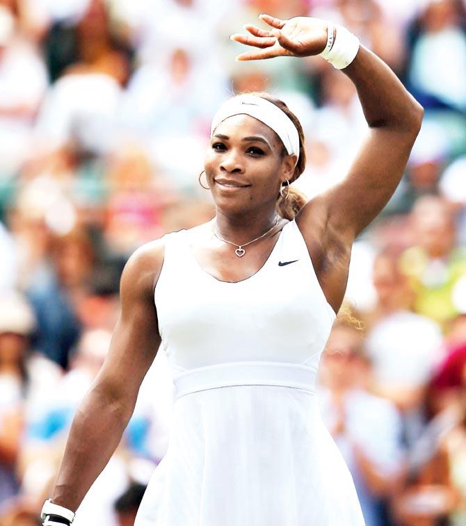 Serena Williams celebrates her Round Two win over South Africa