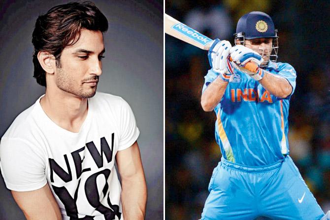 Sushant Singh Rajput and (right) MS Dhoni in action