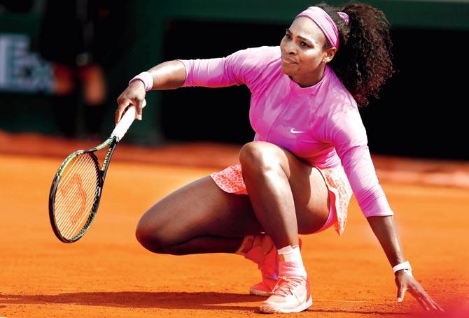 Serena Williams during her singles match against Sloane Stephens in Paris on Monday. Pic/Getty Images