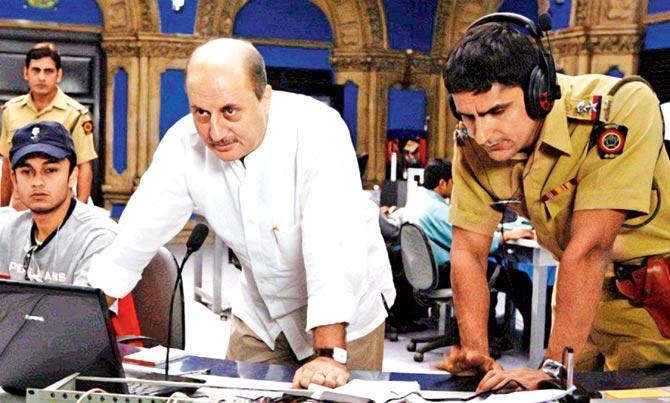 A still from A Wednesday in which Anupam Kher essayed the role of a police commissioner