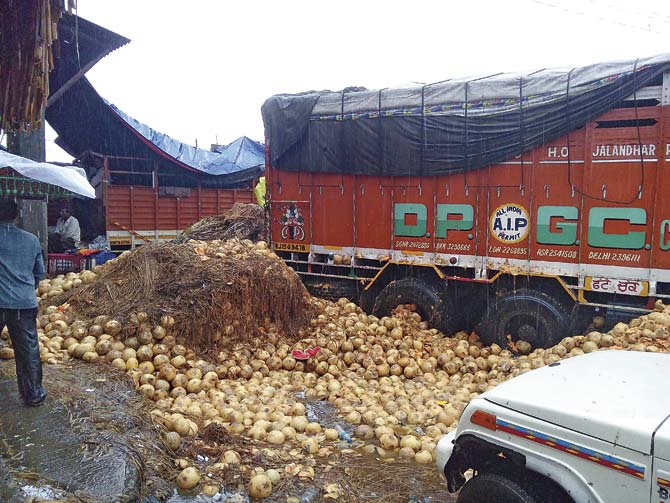 Remains of rotten fruits and vegetables were spread all over the premises of the APMC market in Vashi