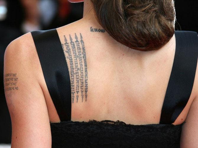 Angelina Jolie’s tattoos. Pic/AFP