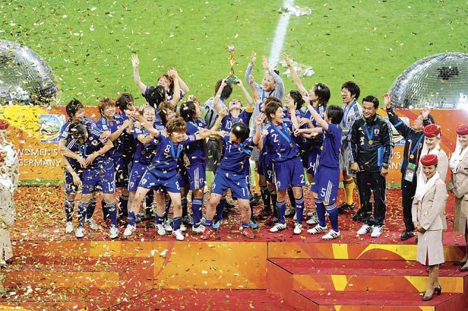 Germany: Japan celebrates after winning the FIFA Women’s World Cup final between the United States of America and Japan at FIFA Word Cup stadium on July 17, 2011 in Frankfurt am Main, Germany 