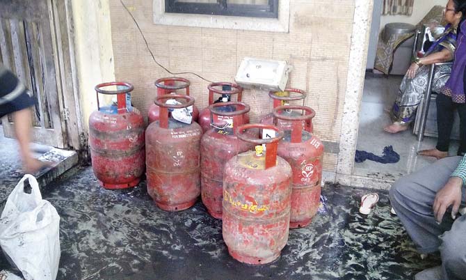 The residents had the presence of mind to move all the gas cylinders out of the building after the fire started