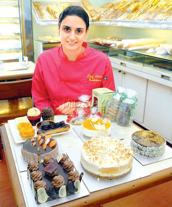 Kainaz Messman Harchandrai of Theobroma restricts herself to only a few bites of the yummy desserts that she serves her patrons. Pic/Shadab Khan