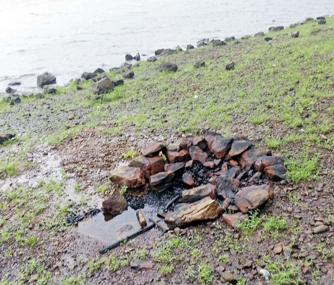 The remnants of a liquor bhatti by the Vihar lake
