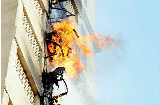 Fire at a MHADA building in Borivli in February. File pic